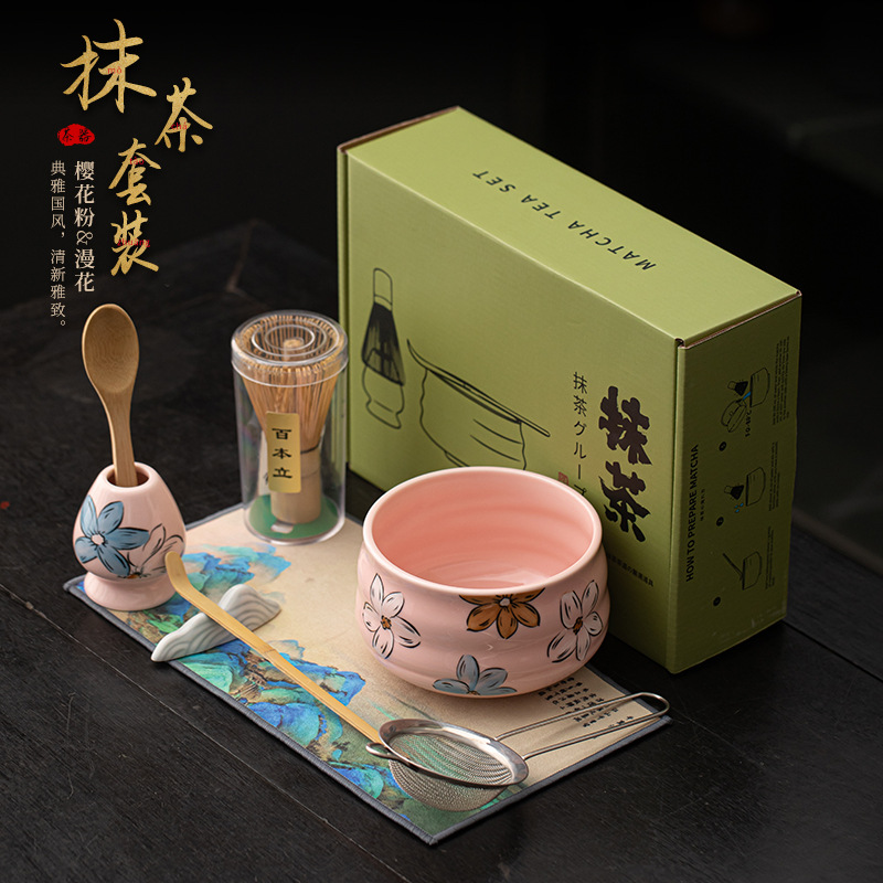 Hoa anh đào Manhua Matcha Bộ tám món Thời Tống Dụng cụ đặt trà Bình trà đứng Máy khuấy trà Baixi Bát matcha gốm sứ
