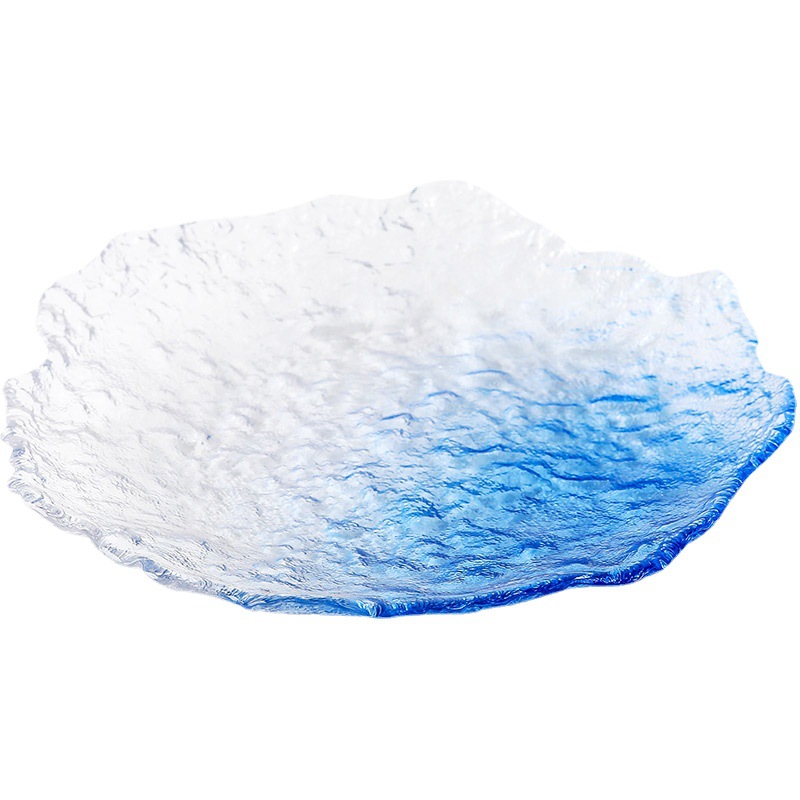 Đĩa thủy tinh sương đá thủ công Nhật Bản, đĩa đựng trái cây gia dụng, Đĩa đựng đồ ăn nhẹ, đĩa đựng trái cây khô sáng tạo, lót cốc trà