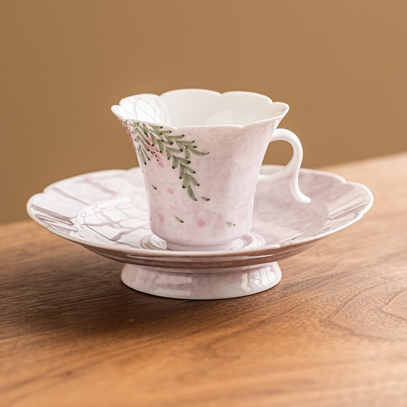 Cốc cà phê hoa tử đằng vẽ tay cốc trà chiều tinh tế cao cấp gốm sứ cốc lahua giá trị cao cho nữ cốc latte Trung Quốc