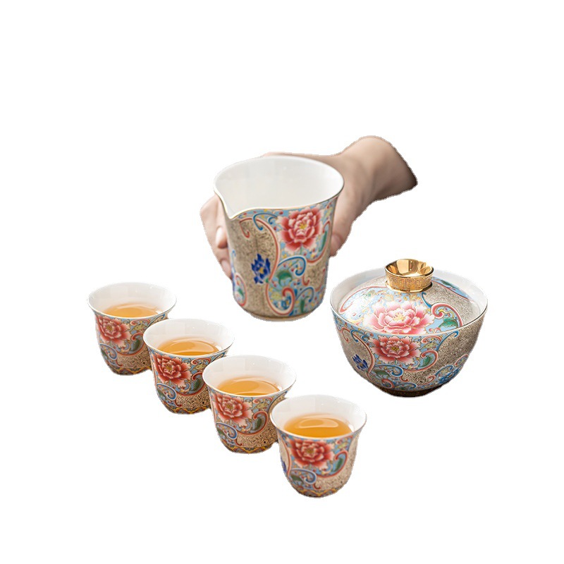 Bát có nắp tam tài kiểu Trung Quốc chạm bạc bát pha trà bát pha trà bát có nắp men thủ công cốc pha trà cỡ lớn