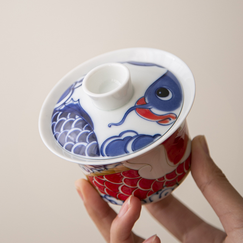 Yingqing Xianglong Nafu Sancai Bát trà Cốc pha trà gốm sứ cao cấp một chiếc có nắp Bán buôn bát trà gia dụng