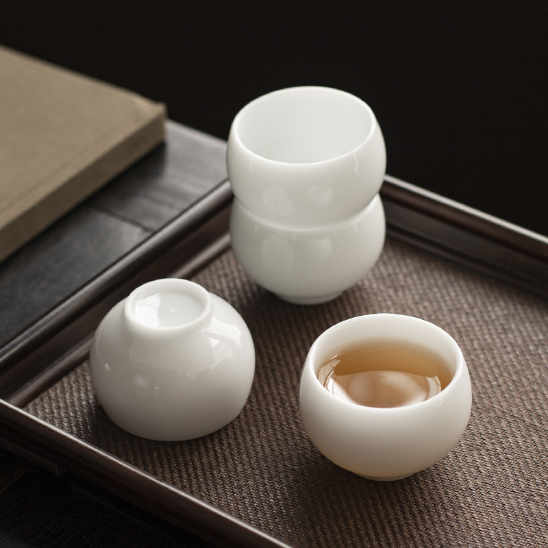 Cốc trà sứ trắng ngọc bích mỡ cừu loại băng cốc gốm sứ gia dụng cốc uống trà cốc đơn bộ trà Kung Fu gốm sứ Đức Hoa