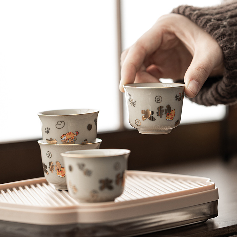 Bộ trà du lịch màu xám cỏ, bộ trà du lịch ngoài trời cắm trại du lịch xách tay một bát bốn chén có khay trà