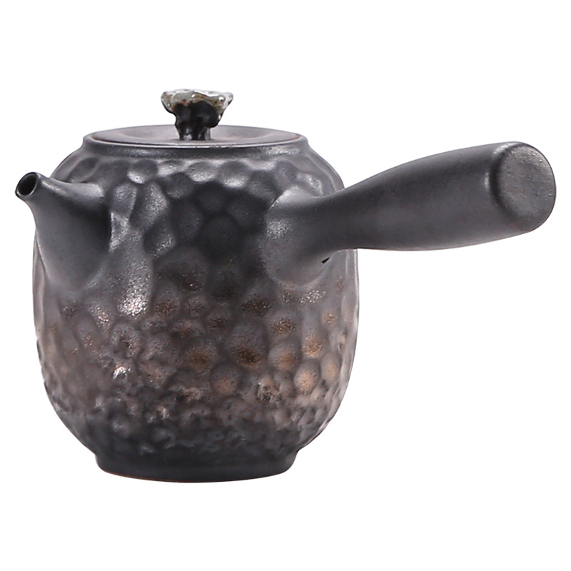 Nồi tráng men sắt mạ vàng kiểu Nhật tay cầm bên hông bộ trà gốm sứ Kung Fu ấm trà đơn nhỏ làm bằng tay cổ điển