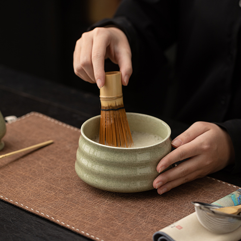 Bộ Matcha có vần tròn hình sóng Bộ phụ kiện trà gốm sứ bát Matcha cốc trà đứng thìa trà bọt khuấy trà