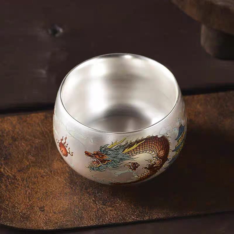 Zhou Hongjie Dragon and Phoenix Silver Cup Master Cup Silver Tea Cup Dragon and Phoenix Cup mạ bạc Cup 999 Silver Cup Home Cup
