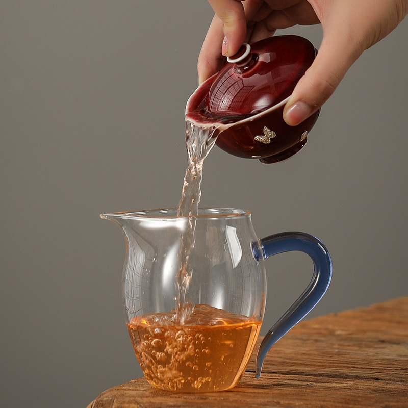 Bộ gaiwan ba tài màu đỏ dát bạc, bộ trà kung fu tua rua không nóng, bát trà, quà cưới, bát trà cao cấp