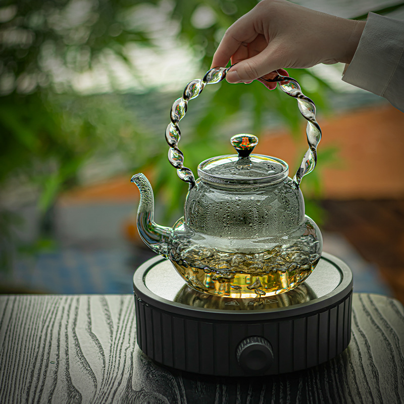 Ấm trà thủy tinh borosilicat cao ấm trà hấp ấm đun nước nhiệt độ cao ấm pha trà dung tích lớn ấm trà sức khỏe ấm trà