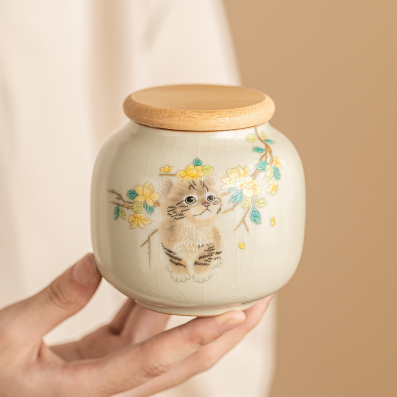 Hộp đựng trà gốm sứ Mengmao, hộp nhỏ, hộp đựng trà di động, Hộp đựng trà kín chống ẩm, hộp đựng trà