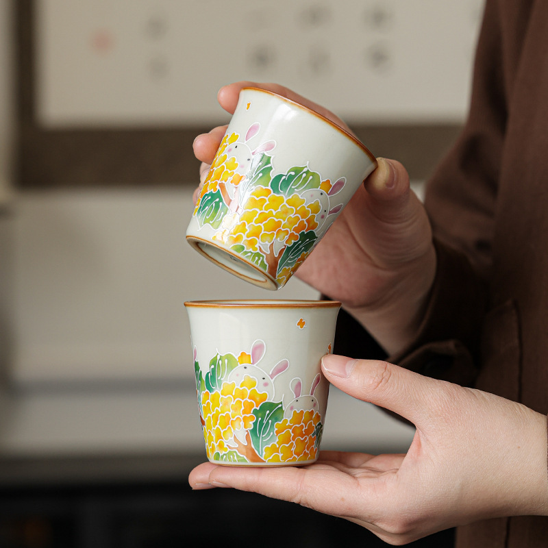 Cốc uống trà gốm sứ cốc uống trà văn phòng gia dụng cốc trà Kung Fu bộ trà kèm hộp quà