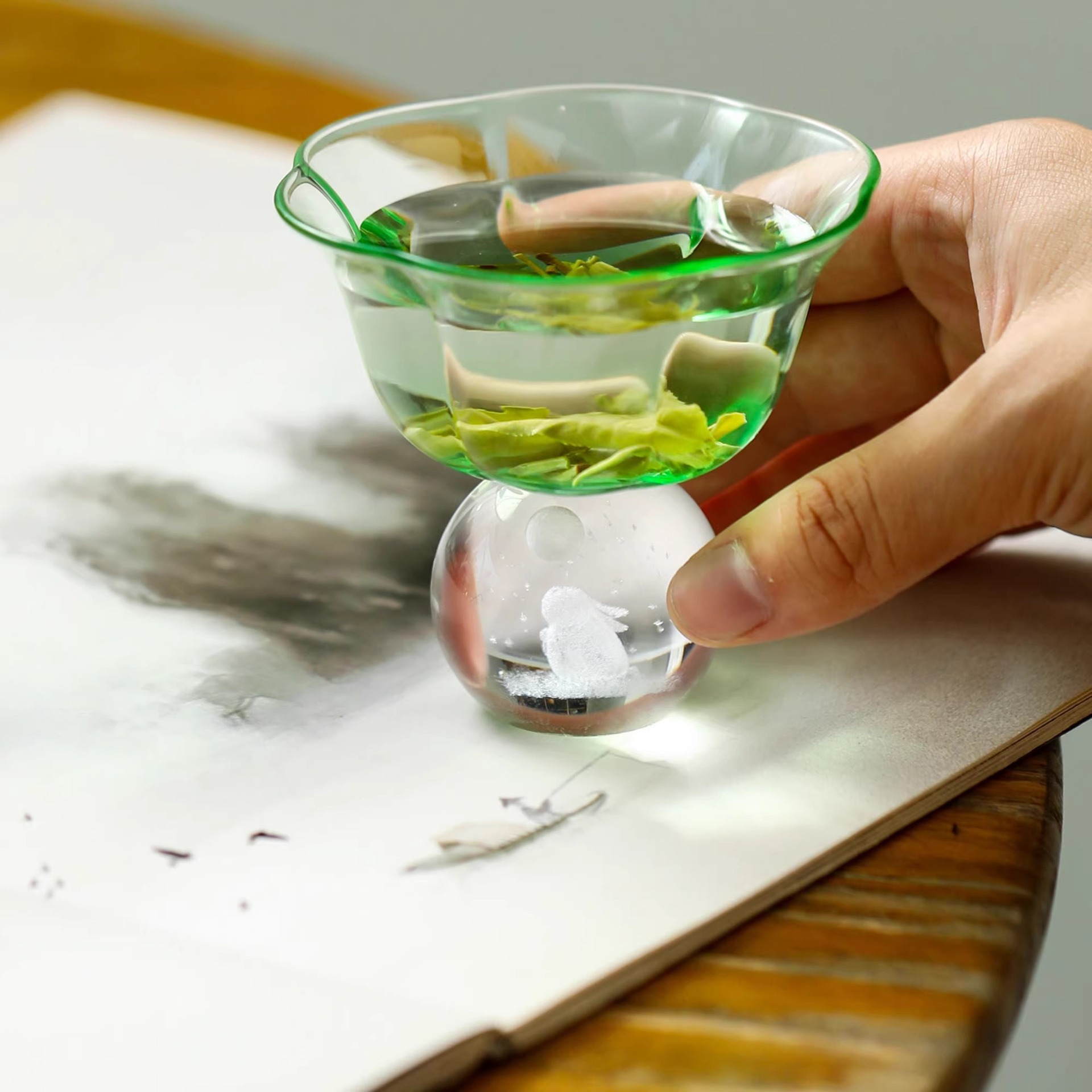 Cốc chủ nhân chân cao thủy tinh pha lê cao cấp cốc trà Kung Fu cốc đơn Bộ trà cá nhân chống bỏng cốc hoa trà nghệ thuật trà