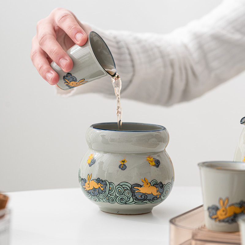 Thỏ Vàng Thông báo Thực vật Xám Jianshui Gia dụng Phụ kiện Bộ trà Kung Fu Bể nước Thùng bã trà Gốm sứ Rửa trà Nước thải Thùng trà