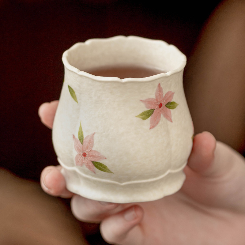 Cốc hoa anh đào trắng, cốc hoa sen, cốc gốm sứ cao cấp, cốc chủ nhân, cốc uống trà kiểu Trung Quốc chuyên dụng cá nhân, cảm giác cao cấp