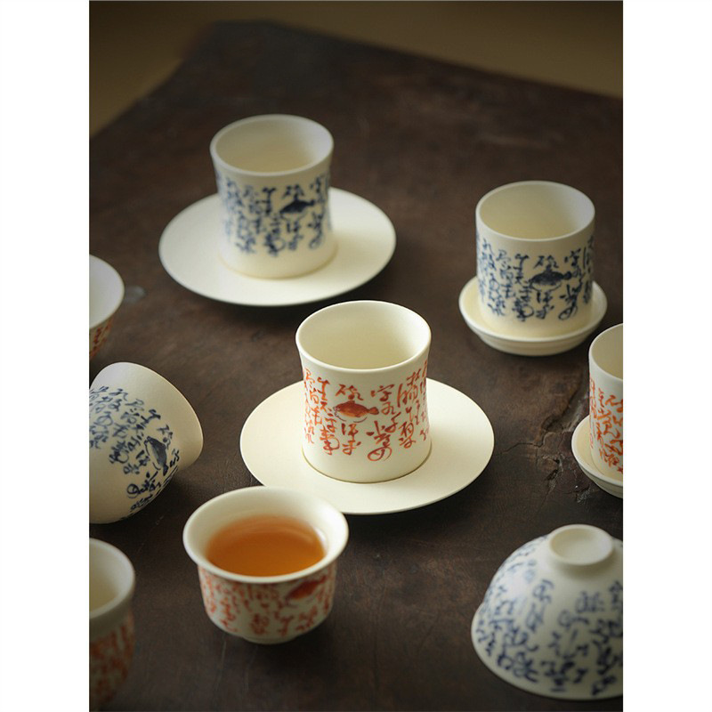 Bộ thơ cá quế kiểu Nhật, cốc chủ gốm tráng men soda đỏ phèn, cốc chủ, đồ gia dụng có thể mở, cốc trà cổ điển