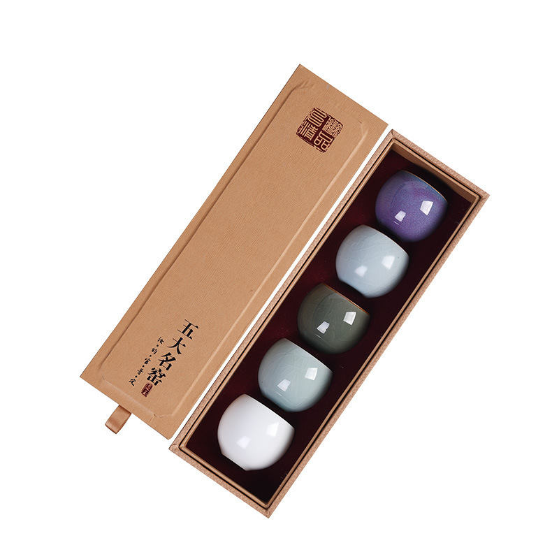 Năm cốc trà gốm sứ nổi tiếng bộ trà Kung Fu cốc chủ nhân cốc đơn Ru lò chính thức cốc trà quà lưu niệm