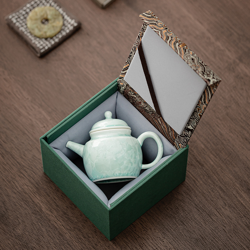 Bingjing Green Green Longdan Ấm trà gốm sứ nhỏ ấm trà Kung Fu ấm trà đơn bóng lỗ lọc ấm trà hộp quà