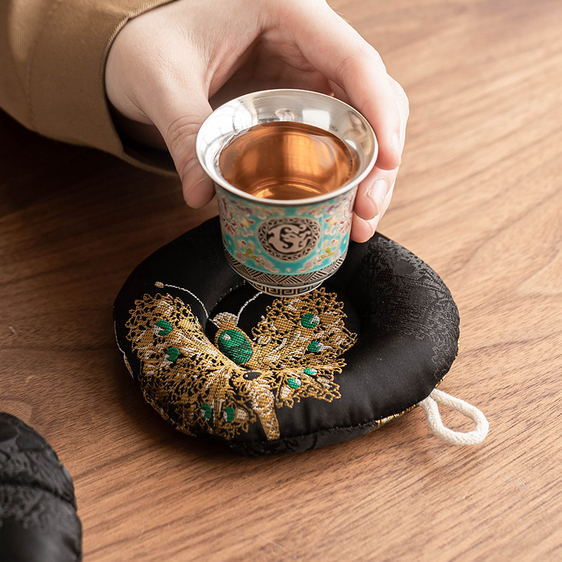 Tấm lót cốc bướm vàng đen thổ cẩm tấm lót bàn trà tấm lót trà tấm lót bằng vải nghệ thuật nắp bát tấm lót cốc trà tấm lót cách nhiệt chống bỏng tấm lót ấm