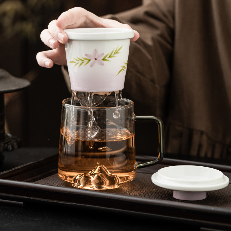 Cốc thủy tinh màu tím gradient cốc văn phòng mơ khóa mặt cốc pha trà tách trà cốc uống nước gia dụng gốm sứ