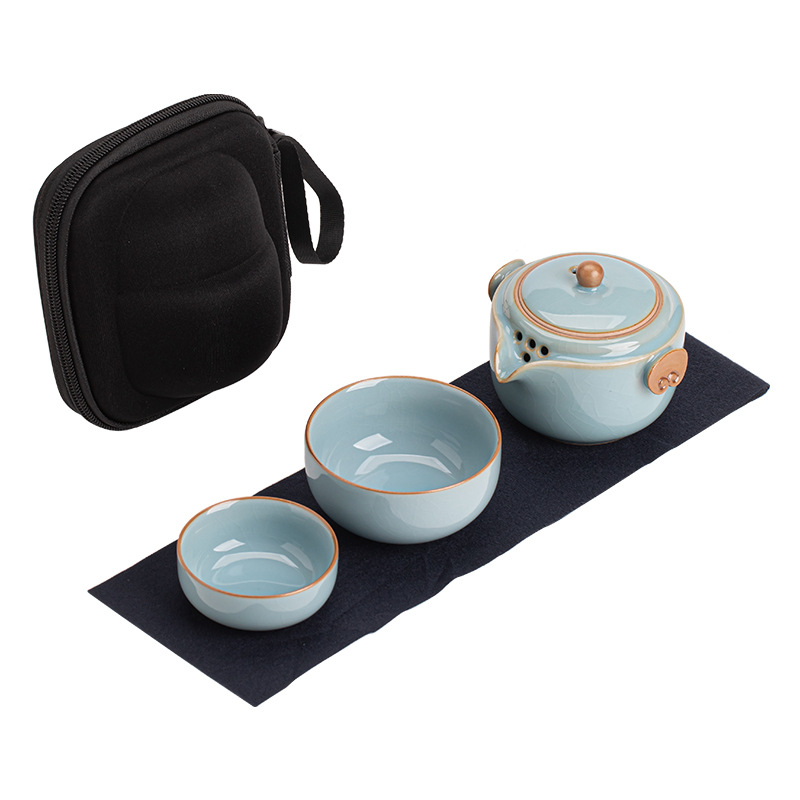 Bộ ấm trà du lịch Ruyao Ruyi, cốc phục vụ khách nhanh bằng gốm Sứ ngoài trời, một ấm hai cốc, Bộ trà di động, có thể mở và giữ