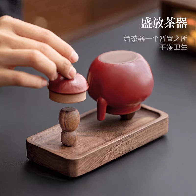 Chậu đất sét màu tím Gỗ Óc Chó Đen Bắc Mỹ, giá phơi ấm, nắp gỗ đặc, giá treo nắp, Giá phơi cốc, không pha trà đạo