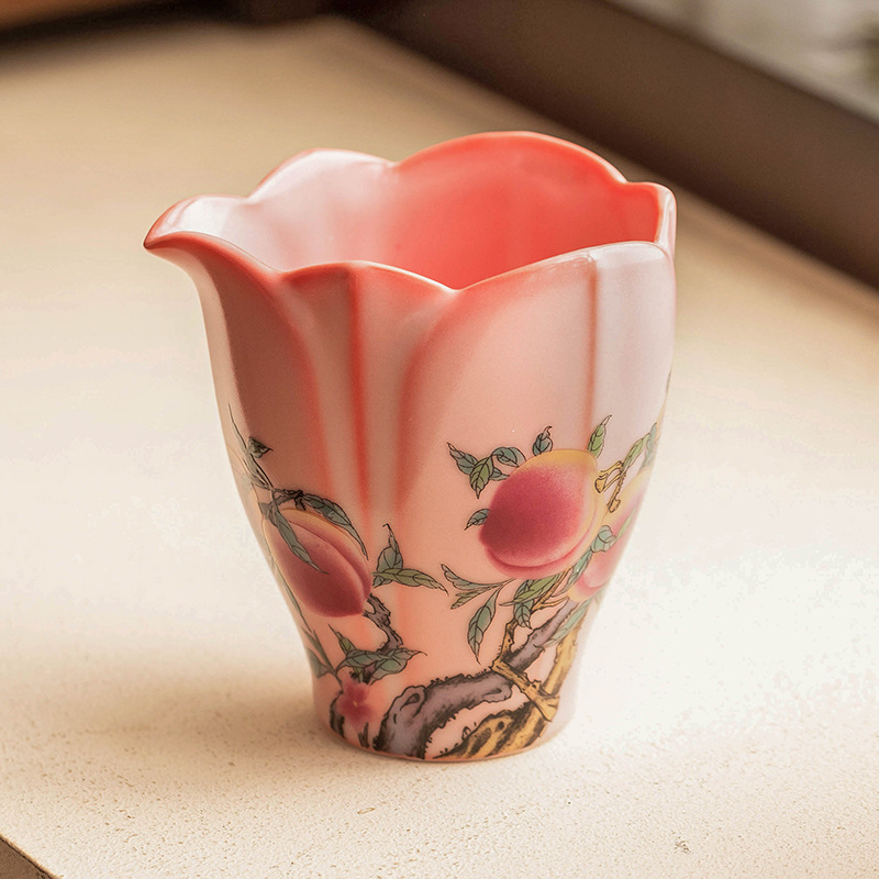 Cốc công bằng Hồng Ru Pastel Nine Taohuakou Bộ trà Kung Fu Bộ trà chống bỏng Bộ tách trà gốm sứ gia dụng