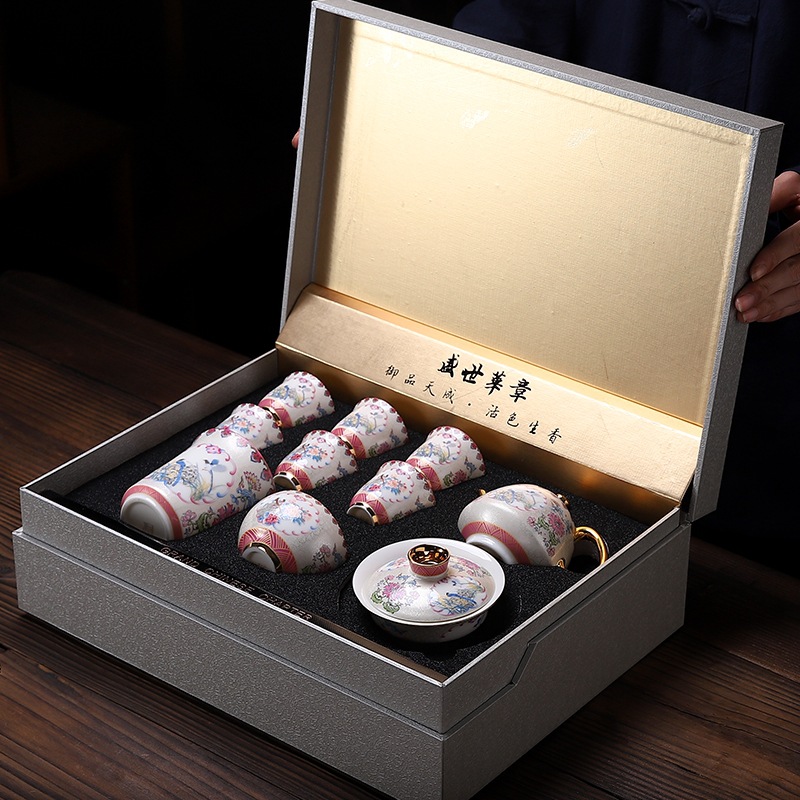 Bộ ấm trà Kung Fu cao cấp gia dụng sang trọng thủ công men bạc cloisonné cổ điển tinh tế hộp quà cao cấp Quà Tặng