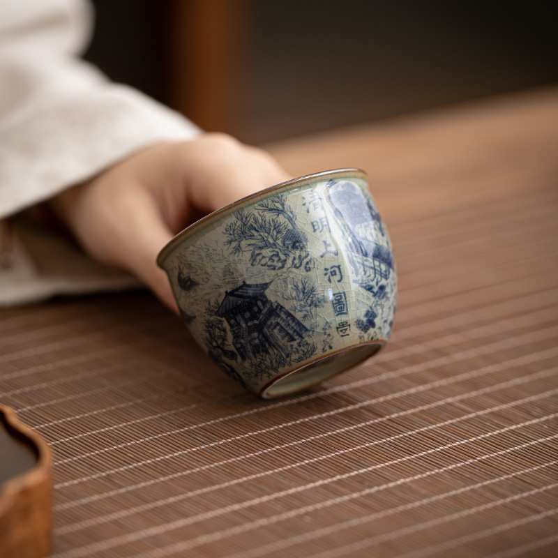 Cốc trà sứ trắng xanh cổ xưa bằng đất sét gốm cổ điển cốc chủ nhân Cốc gốm sứ Bộ trà cốc đơn bán buôn