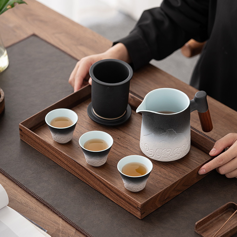 Bộ trà du lịch gradient di động bộ nhỏ cốc khách nhanh ngoài trời di động một ấm ba cốc cốc gốm sứ ấm pha trà