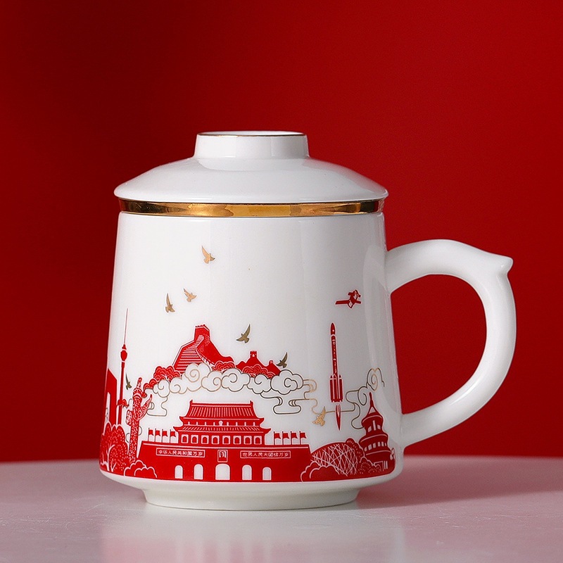 Cốc sứ cốc thủy triều quốc gia cốc văn phòng kinh doanh tách trà tách trà màu đỏ hoạt động văn hóa quà lưu niệm