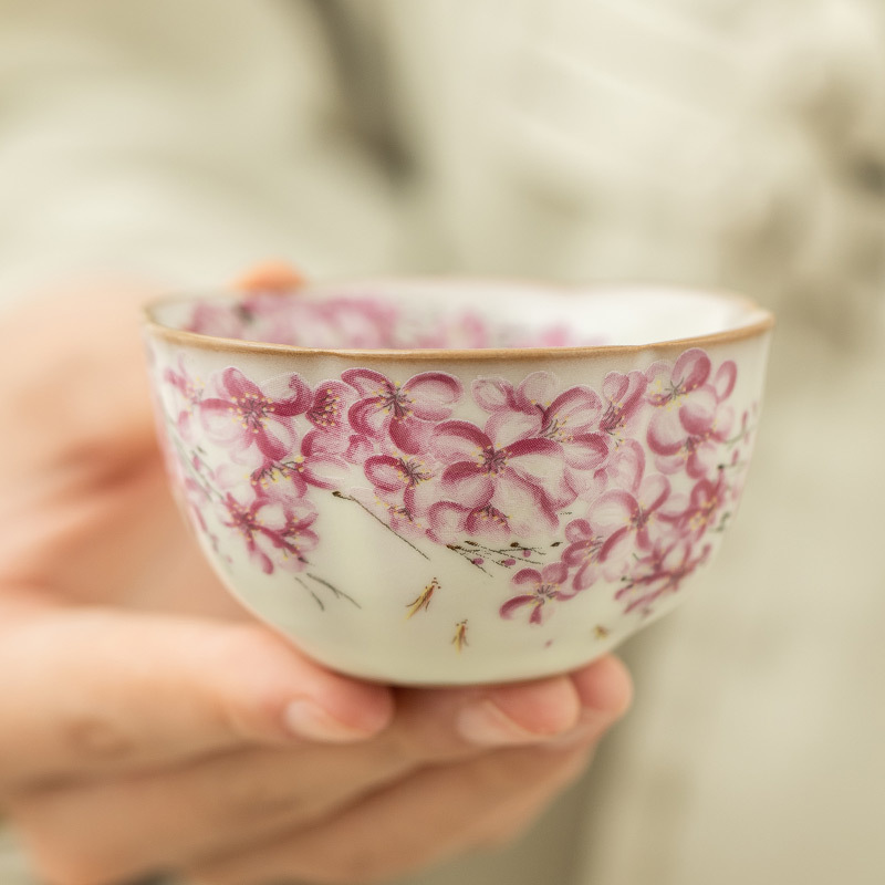 Cốc miệng hoa thạch mỡ lợn cốc cốc uống trà có thể mở được cốc chủ nhân cốc cốc trà cao cấp dành cho nữ bộ trà Kung Fu