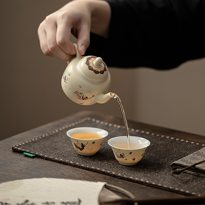 Ấm trà sứ trắng Đôn Hoàng Feitian ấm trà gốm sứ văn hóa và sáng tạo Trung Quốc ấm lọc bộ trà Kung Fu cổ điển gia dụng ấm đơn