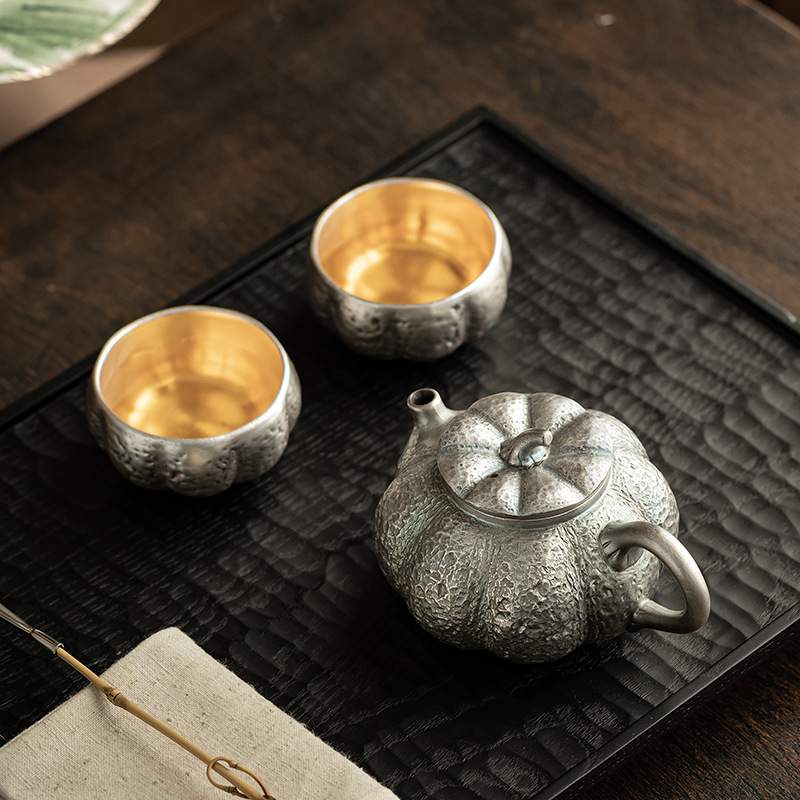 Bộ ấm trà bí ngô mạ bạc một ấm hai cốc ấm trà gốm sứ cổ điển tách trà bộ trà Kung Fu quà tặng bằng tay