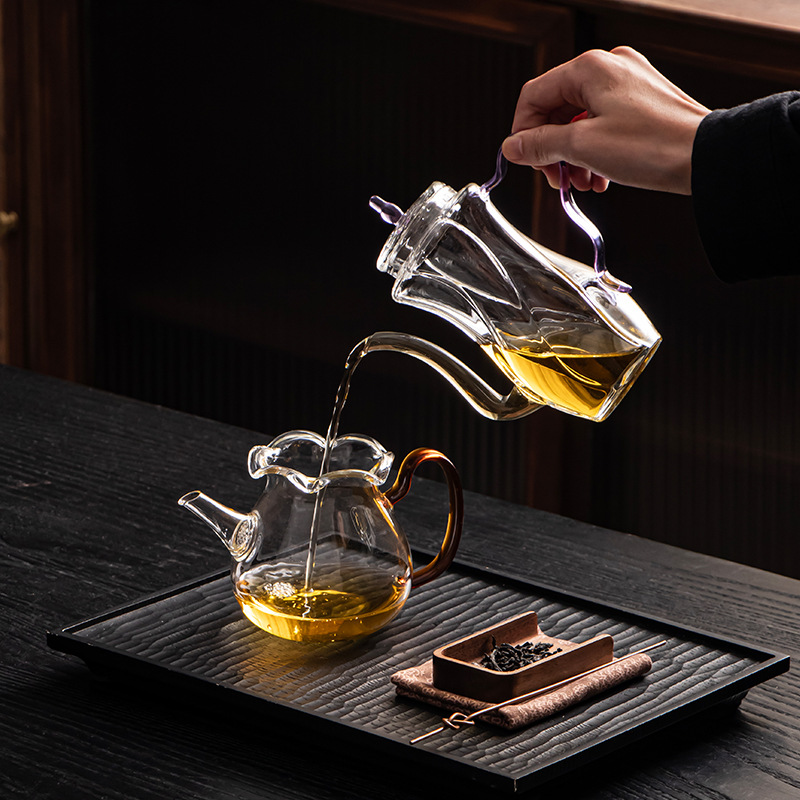 Bộ ấm trà thủy tinh trong suốt dụng cụ pha trà phục vụ khách văn phòng phòng phòng khách gia đình cốc trà Kung Fu ấm trà nắp bát trà đạo