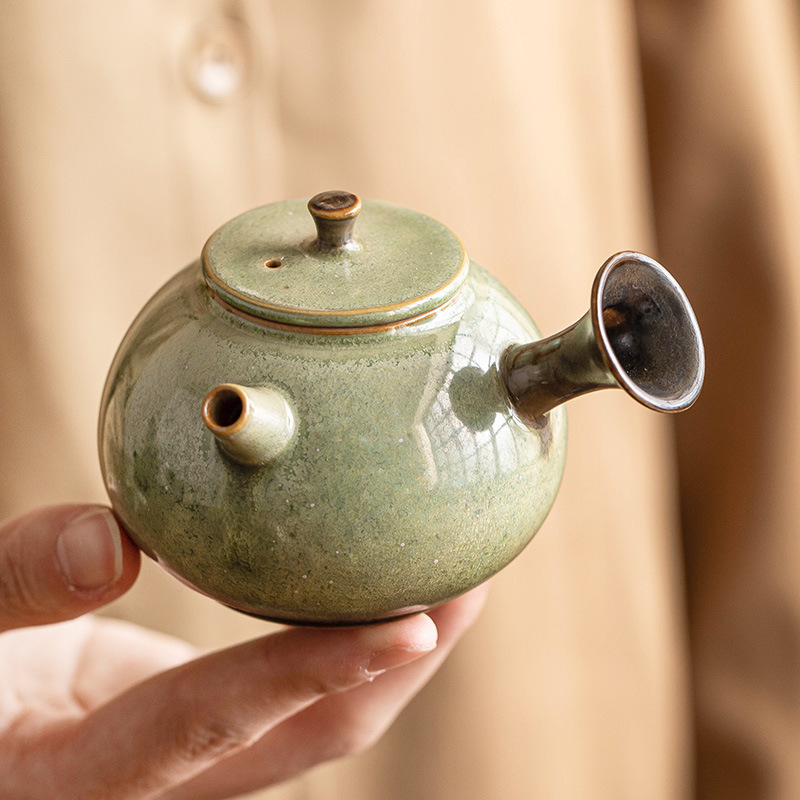 Ấm tay cầm bên hông cổ điển biến đổi lò nung ấm pha trà gốm sứ bầu trời đầy sao màu ngọc lam bộ ấm trà Kung Fu cao cấp ấm đơn lọc chống bỏng gia dụng