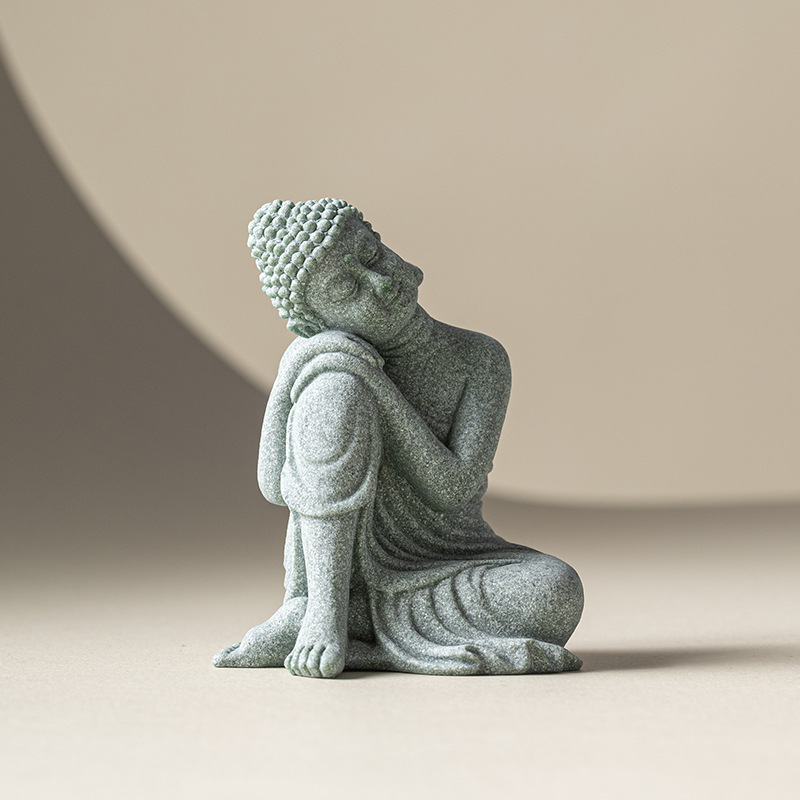 Đá sa thạch xanh năm tượng Phật chiêm nghiệm bàn thiền đồ trang trí nhỏ mới phong cách Trung Quốc tao nhã trà thú cưng chơi trà vi phong cảnh trang trí bằng đá