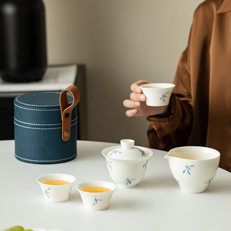 Phalaenopsis vẽ tay cốc khách nhanh một ấm bốn cốc bộ đồ trà du lịch gốm sứ cắm trại ngoài trời trên ô tô