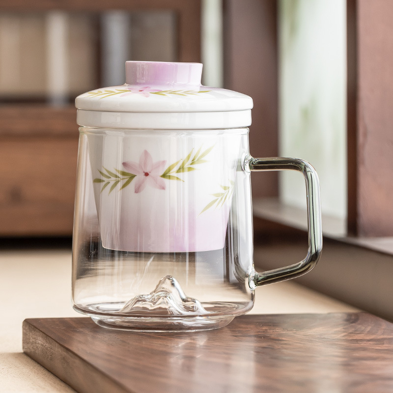 Cốc thủy tinh màu tím gradient cốc văn phòng mơ khóa mặt cốc pha trà tách trà cốc uống nước gia dụng gốm sứ