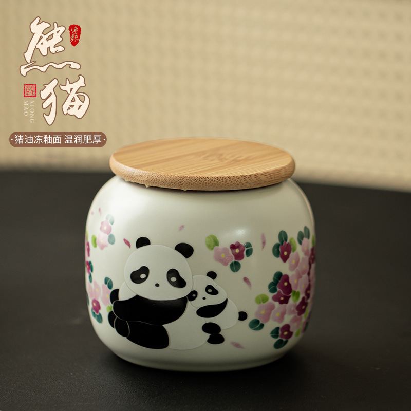 Ruyao mỡ lợn đông lạnh hộp trà gấu trúc hộp đựng gốm sứ gia dụng hộp gia vị hộp đựng trà rỗng cổ điển hộp đựng trà