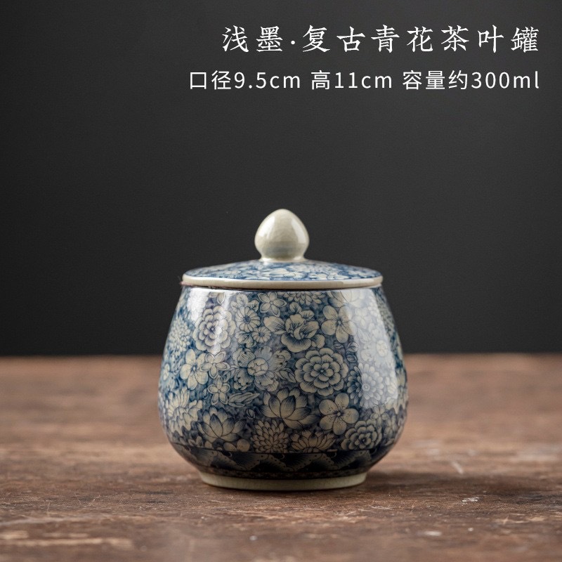 Lọ đựng trà gốm sứ trắng xanh bằng đất sét cũ, bình kín nhỏ, bình lưu trữ chống ẩm gia dụng cổ điển, nhà sản xuất bán buôn