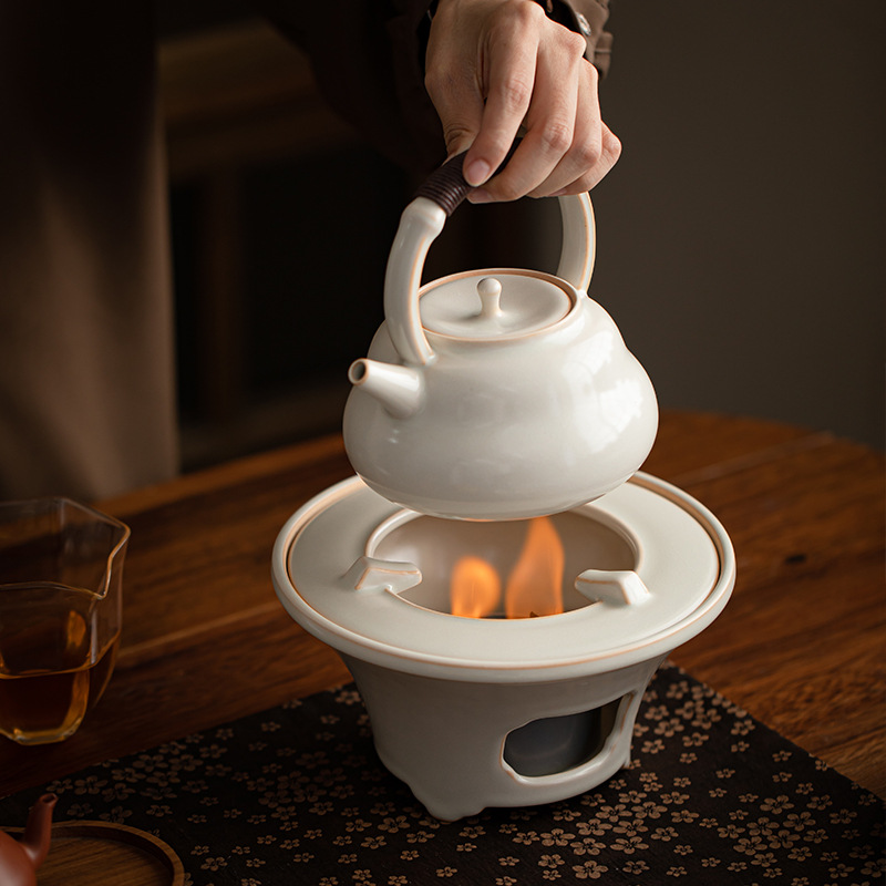 Ấm trà tráng men soda, thìa trà, bộ trà, bếp nấu trà, bếp than, bộ ấm đun nước, bình gốm sứ gia dụng