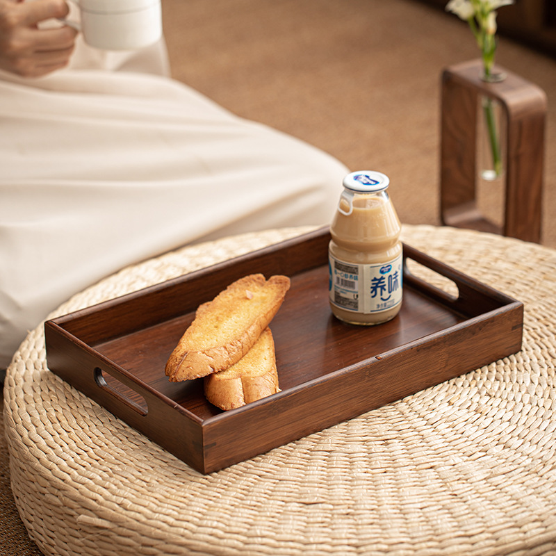 Khay đựng trà bằng tre màu quả óc chó khay đựng đồ ăn nhẹ cỡ lớn kiểu Trung Quốc hai tai đơn giản gia dụng
