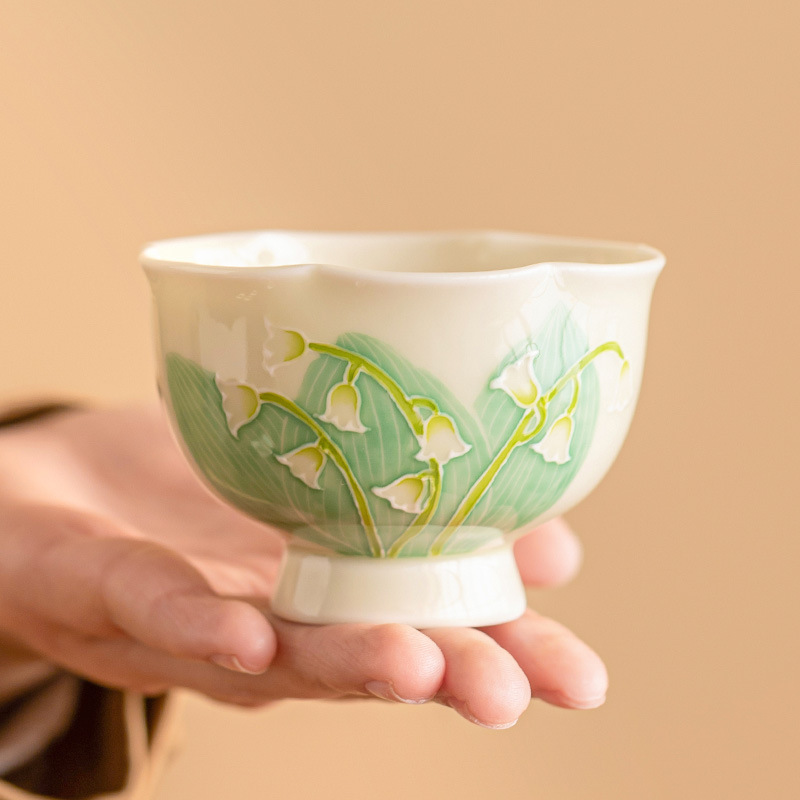 Cốc chủ sở hữu hoa huệ vẽ tay cốc trà chuyên dụng cá nhân cao cấp cốc uống trà gia dụng gốm sứ cốc trà cốc đơn cỡ lớn