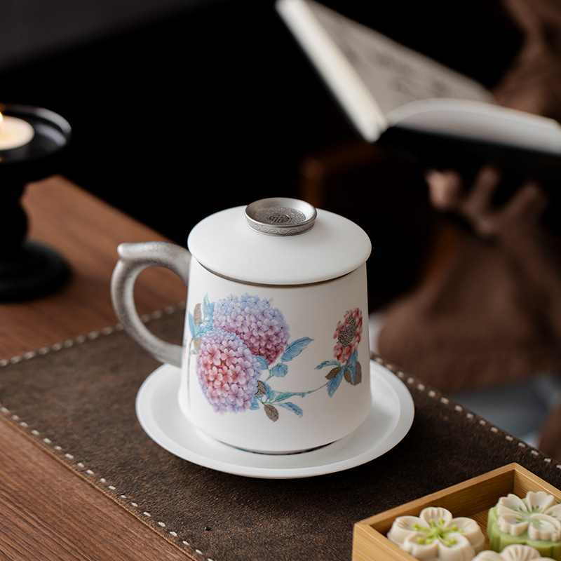 Cốc văn phòng sứ ngọc dương Dujingshanfang cốc pha trà nữ tách trà cao cấp sang trọng nhẹ quà tặng cao cấp