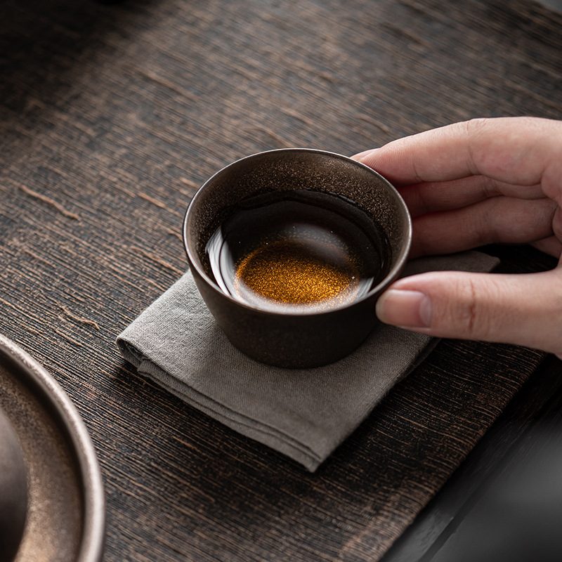 Cốc trà tráng men sắt mạ vàng kiểu Nhật, Bộ trà gốm sứ Kung Fu, cốc Chủ Nhỏ, cốc đơn, Cốc thơm