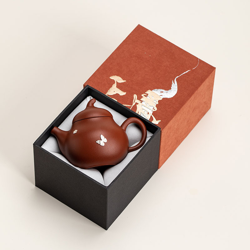 Ấm trà bầu đất sét màu tím tráng men bạc, ấm trà lọc nhỏ sáng tạo theo phong cách retro, hộp quà tặng một nồi dành cho các nhà lãnh đạo và người lớn tuổi.