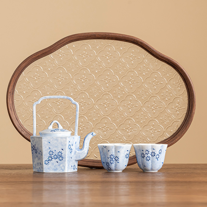 Bộ ấm trà Kung Fu hoa cúc xanh bộ ấm cầm xà chống bỏng gốm sứ cao cấp kiểu Trung Quốc mới bộ ấm hai cốc gia dụng