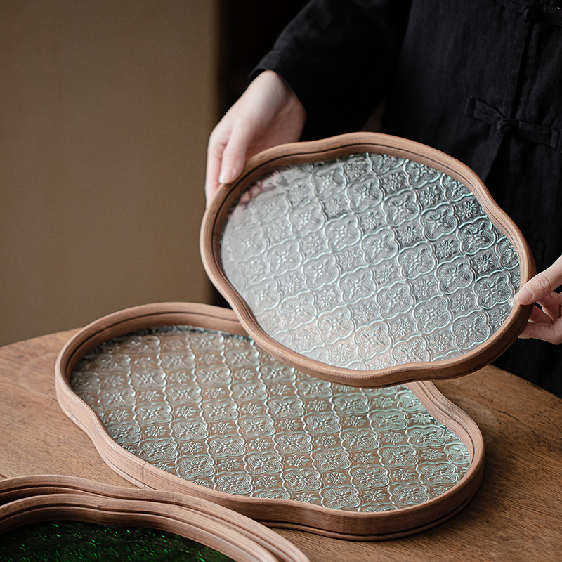 Khay pha khô thủy tinh hoa Thu hải đường, khay pha trà loại nhỏ, khay đựng trà, khay đựng trà, khay đựng trà, khay đựng hoa quả khô, khay đựng đồ