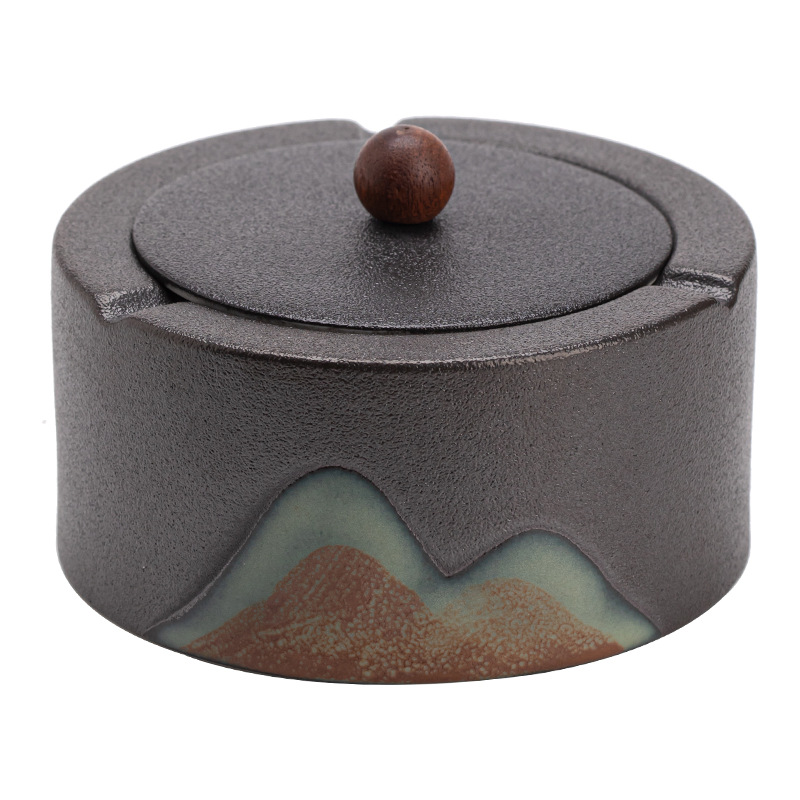 Gạt tàn có nắp, chống gió, chống bay, đồ trang trí gạt tàn gốm sứ đơn giản cho phòng khách gia dụng, văn phòng