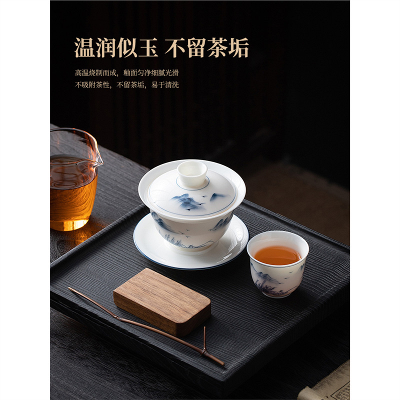 Jingdezhen tinh khiết vẽ tay bằng tay treo bát có nắp cốc trà cốc trà đơn cao cấp gia dụng ba tài năng máy pha trà chống bỏng