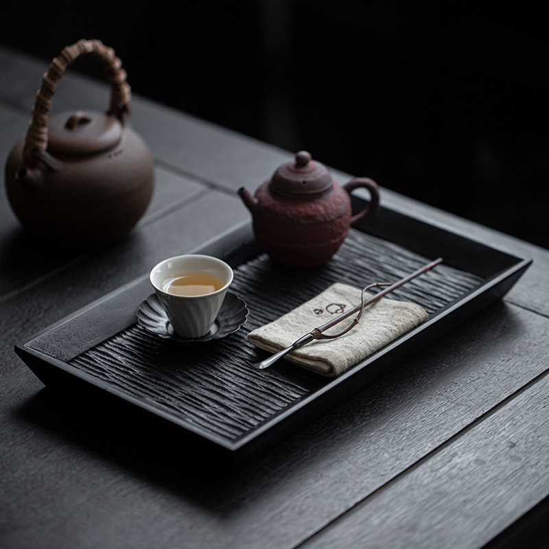 Bán buôn Khay trà nguyên khối bằng gỗ anh đào khay đựng trà khô khay trà nhỏ wabaki kiểu Nhật Khay trà hình chữ nhật đốt than